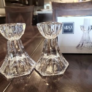 Mikasa candleholder set of 2, crystal chandelier, "metro flair"